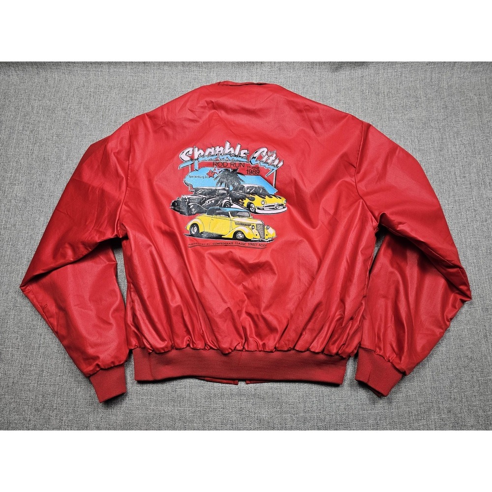 Vintage Dunbrooke Jacket Mens XL Red Satin Bomber Sparkle City Rod Run 80s 1989